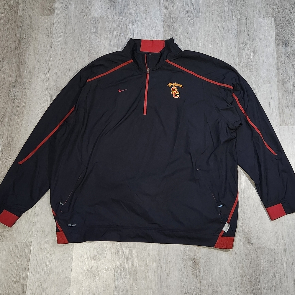 Vintage Nike Team Trojans USC 1/4 Zip Windbreaker Track Jacket Men XXL Black Red